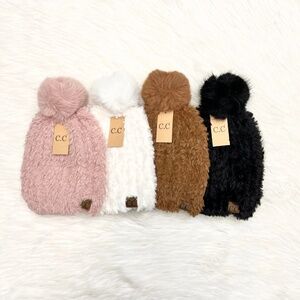 C.C Soft Fuzzy Faux Fur Pom Beanie for Adults, Winter Hats, Premium Warm Hats